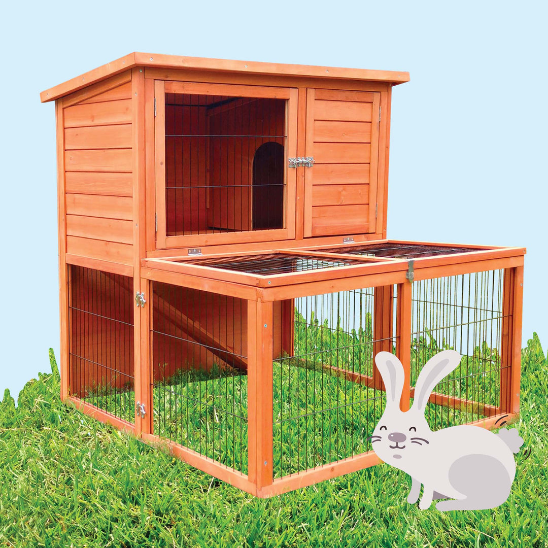 Wooden Pet Hutch & Run - 2 Story