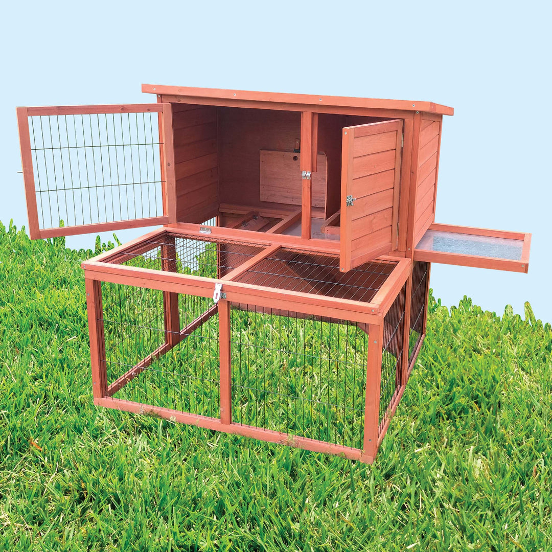 Wooden Pet Hutch & Run - 2 Story