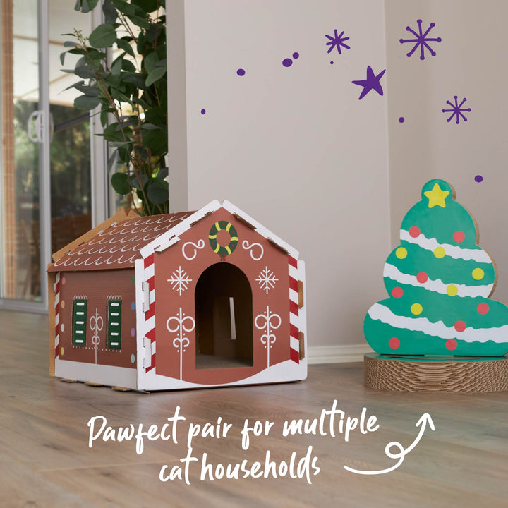 Kitty Christmas Cardboard Gingerbread House