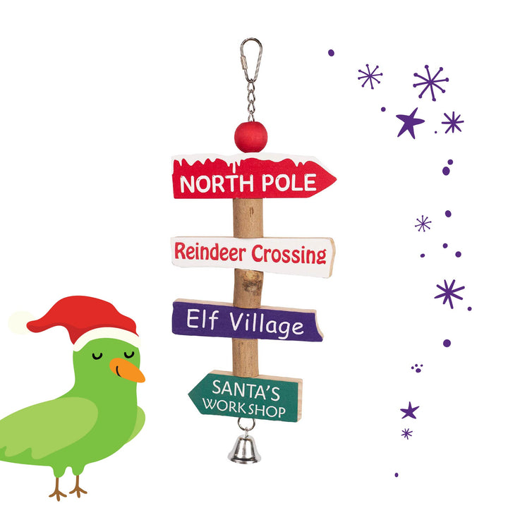 Christmas Village Signpost Bird Toy