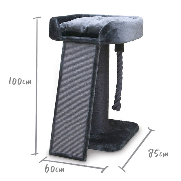 High Bed Cat Scratch Post with Ramp - Charcoal